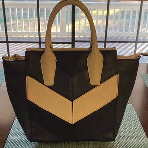 *SOLD* Neiman Marcus Black and Cream Chevron Shoulder Bag